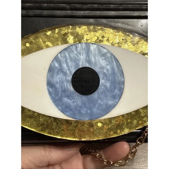 KURT GEIGER LONDON EVIL EYE PARTY ENVELOPE CLUTCH ACRYLIC METALLIC - Picture 12 of 12